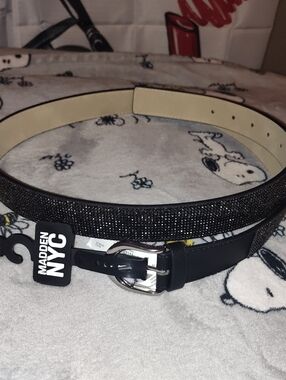 Madden NYC Women's Black Sparkle Belt with Silver Buckle